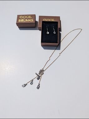 Cool Beans Silver Bean Pendant Necklace & Earrings Set - Silver